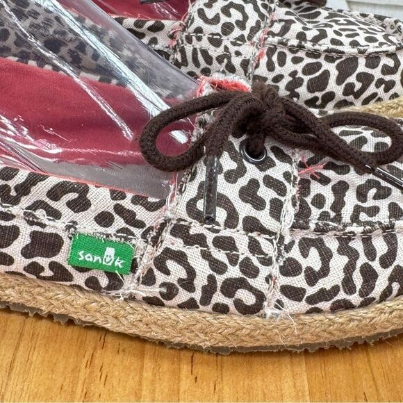 Sanuk Kariba Sidewalk Surfer Leopard Print Espadrille Hemp Slip On Shoe 7 - Picture 7 of 11